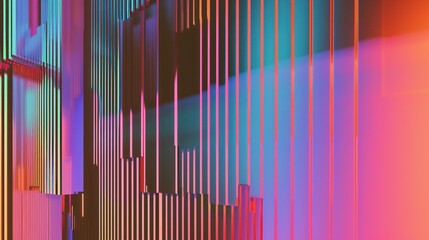 Obraz premium Abstract background showcasing uniform minimalist generative art characterized by ethereal primary colors, solid glitch elements, and a gradient