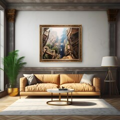 AI generated illustration of An inviting and stylish living room with a white couch
