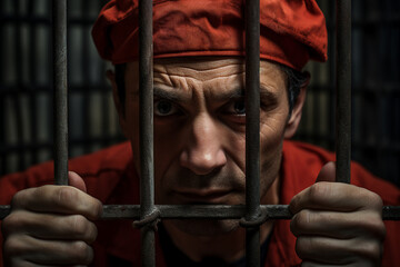 Generative AI picture restricted freedom concept prisoner in jail orange uniform criminal person