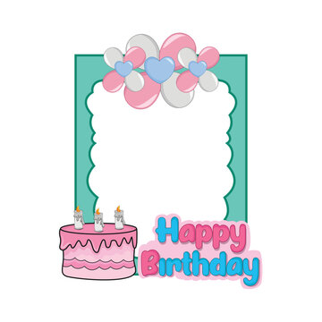 birthday party decoration, balloon with birthday cake illustration