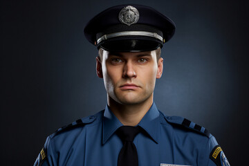 Obraz premium Young man woman working as police officer or cop closeup portrait blurred city background Generative AI