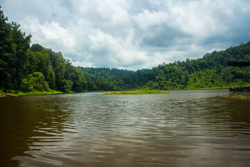 Fototapeta na wymiar Situ gunung lake in indonesia. Forest lake under cloudy sky