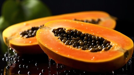 Juicy Papaya Slices with Glistening Seeds