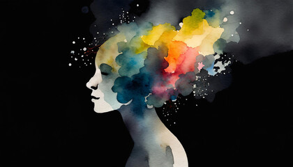 Watercolor image of a young person with depression, conceptual image