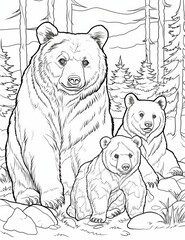 AI generated illustration of a family of bears standing together on a white background