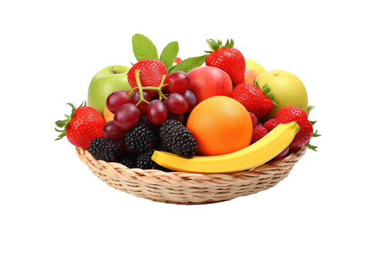 Mixed Fresh Fruits in a Basket Isolated On Transparent Background