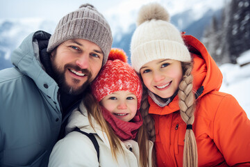 Fototapeta premium Family winter time active sports hiking wonderful landscapes Generative AI made picture