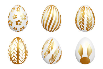 Golden and white color Easter eggs set