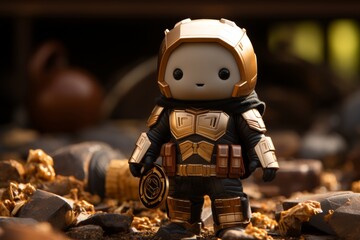 Cute robot embracing bitcoin - futuristic cryptocurrency concept