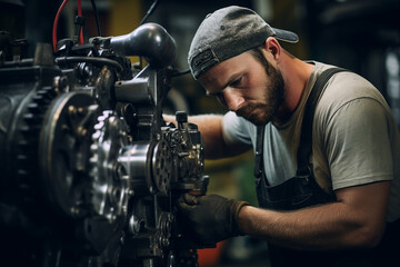 Obraz premium Generative ai picture of professional employee working on auto factory production line