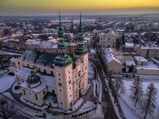 Fototapeta na wymiar Aerial view of the Cathedral Basilica of the Assumption of the Blessed Virgin Mary in Poland