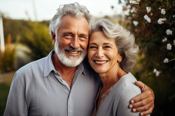 Elderly happy couple enjoying life together styling clothes family portrait Generative AI technology picture image