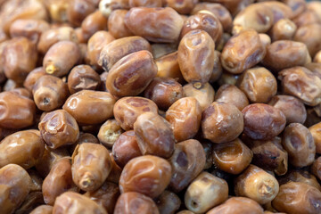 Various types of dried dates for sale in the date shop