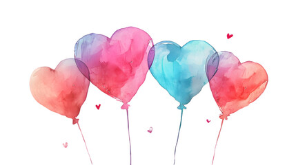 Heart shape balloons watercolor isolated on transparent background