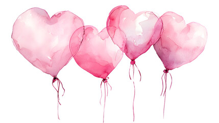 Heart shape balloons watercolor isolated on transparent background
