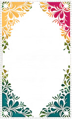 playing card / tarot card reverse side art, card back pattern or stationery / card design - elegant floral design in gradient yellow, pink, and green leaf plant corner design with white background