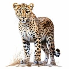 AI generated illustration of a majestic cheetah on the white background in watercolor
