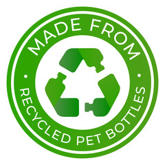 Green Made From Recycled Pet Bottles isolated stamp sticker with Recycle symbol vector illustration