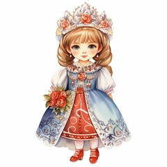 AI generated illustration of a Russian princess cartoon character in a traditional dress
