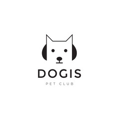 cute dog face line logo design graphic vector