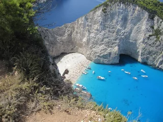 Papier Peint photo Plage de Navagio, Zakynthos, Grèce Beautiful aerial view of Navagio Beach in Zakynthos, Greece.