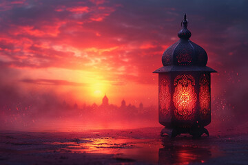 Ramadan Kareem lantern. Islamic greeting card template with Ramadan for wallpaper design. Poster, media banner