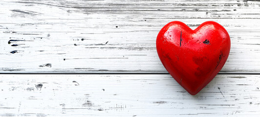 Red Heart on Weathered Wooden Texture - Love Concept
