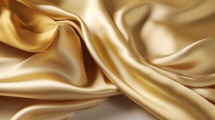 Luxurious golden silk fabric with an incredibly soft and smooth texture against a white background