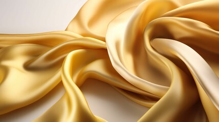 Luxurious golden silk fabric with an incredibly soft and smooth texture against a white background