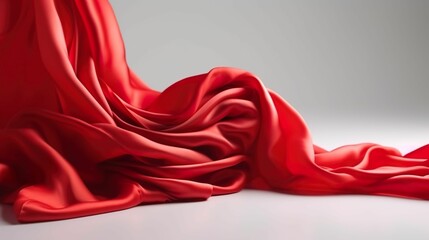 Luxurious red silk fabric with an incredibly soft and smooth texture against a white background