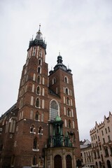 Fototapeta na wymiar Low-angle shot of St. Mary's Basilica in Krakow, Poland.