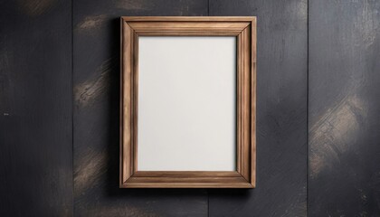 Brown wooden frame with poster mock up hanging on wall.