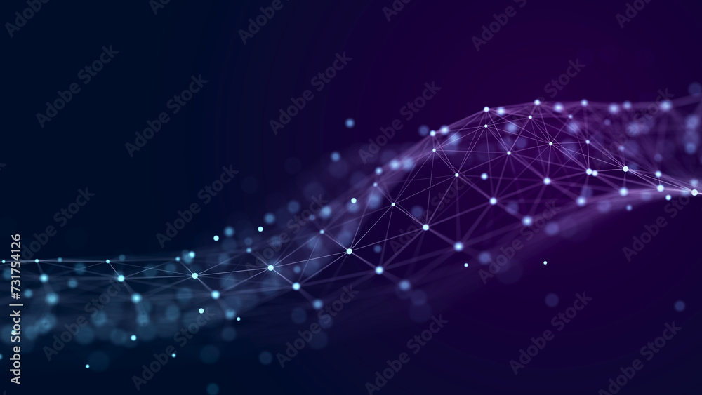 Fototapete Big data visualization. The musical stream of sounds. Abstract background with interweaving of dots . 3D rendering.
