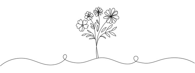 Set of continuous line flowers. One line drawing concept. Vector illustration isolated on white background.