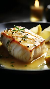 Mouth-watering grilled halibut with lemon butter sauce.