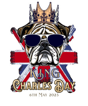 Vector illustration of a bulldog in a crown depicting King Charles's Coronation.