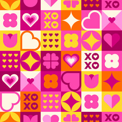 Geometric cute love symbols and typography design seamless square pattern for valentine’s day.
