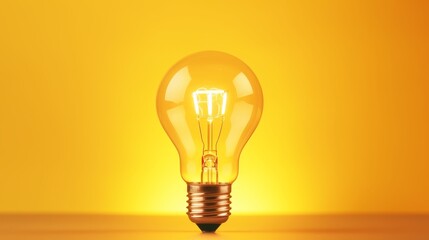 Light bulb glowing on yellow background. Think differently, creative idea concept.