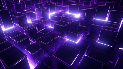 Mesmerizing multisized cube wall in purple and black: futuristic tech wallpaper, perfectly aligned. Stunning 3d render for modern design concepts