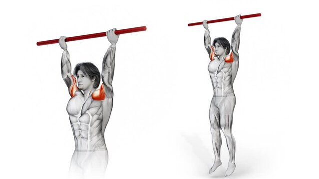 3d illustration of muscular character doing pull up exercise