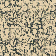 Seamless pattern with alphabet letters in form of black and white paint splashes and blots. Abstract vector background with latin letters. Suitable for wallpaper, wrapping paper or fabric