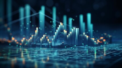 Dynamic stock market growth: financial charts and data perspective on dark blue background