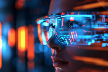 Close up of a person using advanced technology glasses 