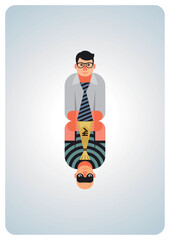 Businessman Reflecting on Success and Challenges Concept - Business Minimal Illustration, Corporate Finance, Robbery Scam