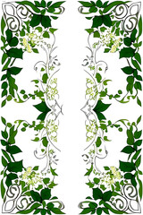 playing card / tarot card reverse side art, card back pattern or stationery / card design - elegant green leaves, vines, and coiled ivy on white background