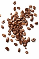 Obraz premium Dynamic Cascade of Coffee Beans - High-Speed Capture on a Seamless White Background