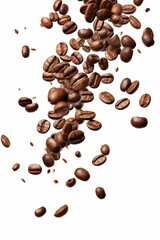 Dynamic Cascade of Coffee Beans - High Contrast Isolation on White Background