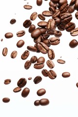 Obraz premium Seamless Cascade of Coffee Beans on Pristine White Backdrop - High Resolution Image