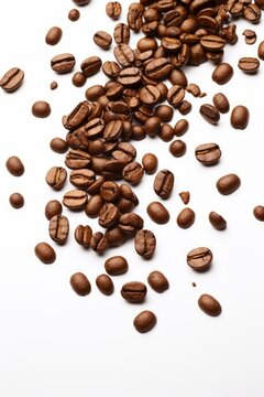 Seamless Cascade of Coffee Beans on a Pristine White Backdrop – High-Quality Image for Commercial U