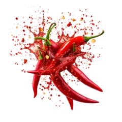 Fotobehang Hot red chili pepper splash explosion on transparent background © Oksana